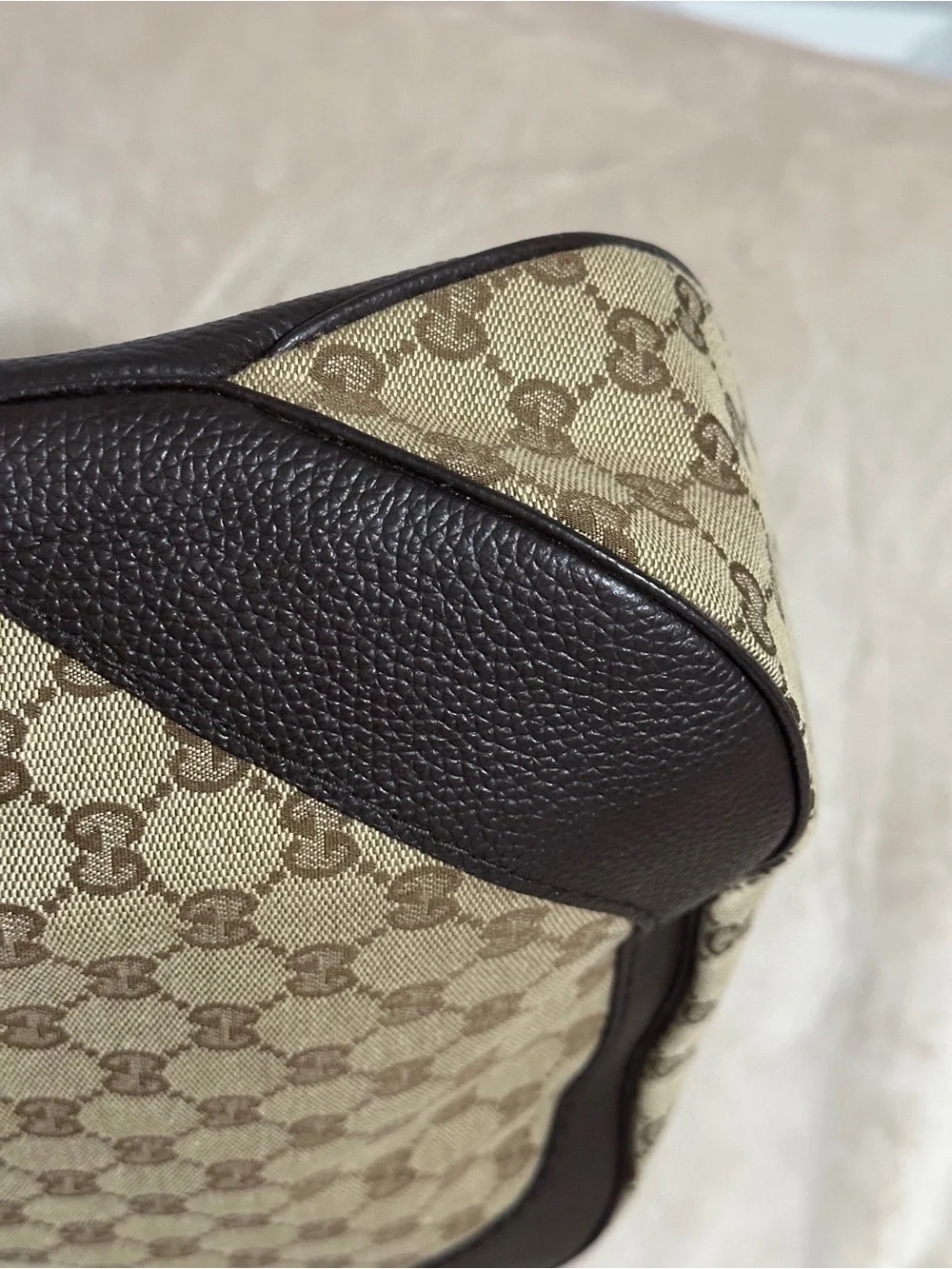 Gucci Vintage GG Canvas Charlotte Crossbody Bag – Brown Leather Trim (203503)
